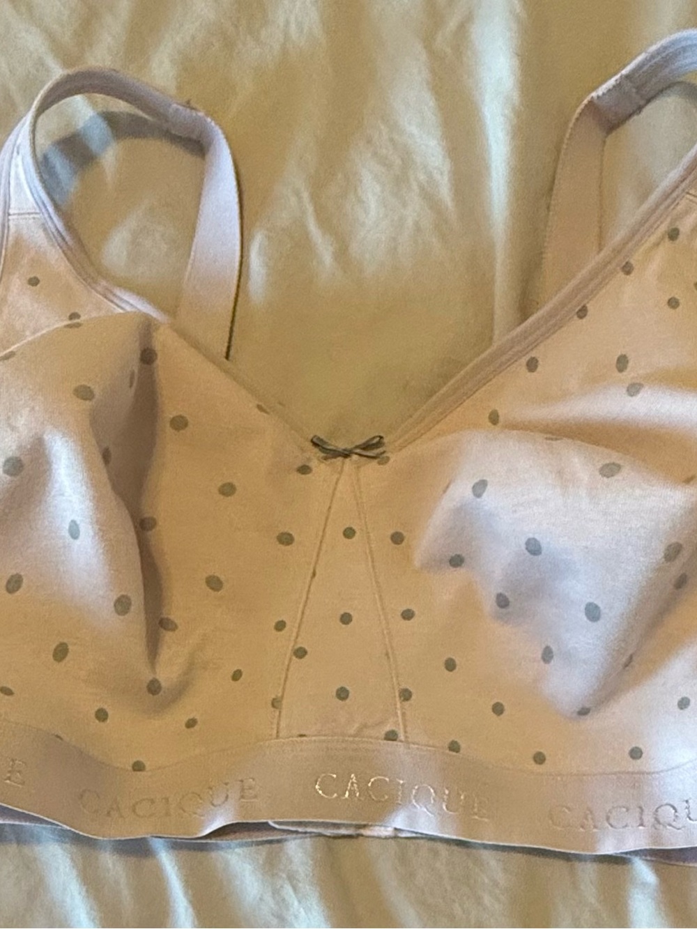 Cacique Light Pink with Gray Polka Dots, Unlined Wireless Bra